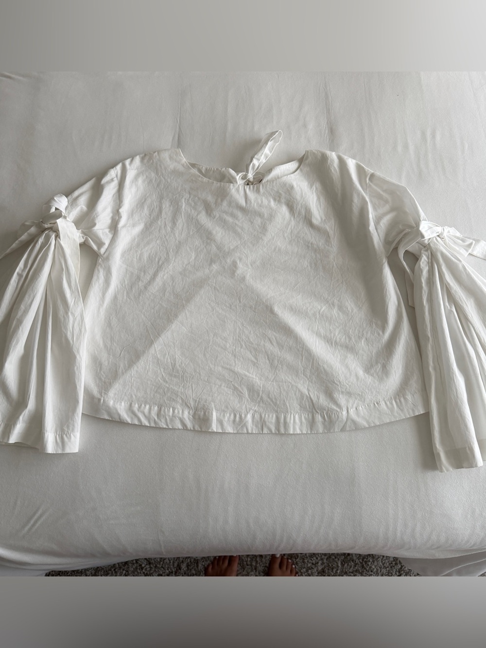 Free People White Long-Sleeve Tie Detail Top